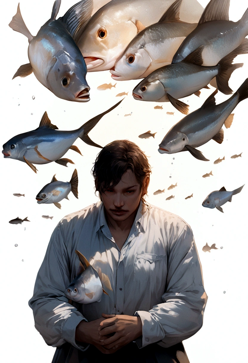 Fish, digital art, masterpiece, white backgroun, no background, , semi-realistic,