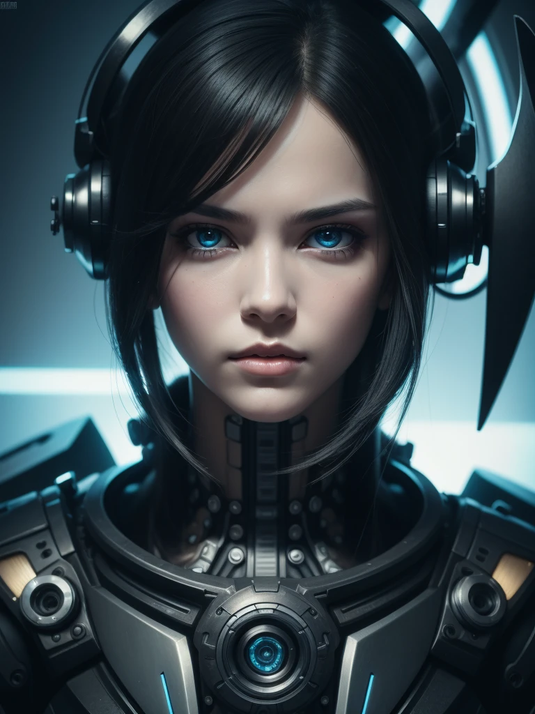 Ultra-detailed mechanical cyberpunk female centered portrait, looking into camera, Wheels within wheels, elegant, Very detailed, Smooth, Clear focus, no blurs, Unrestrained, Extreme illustration, illusory