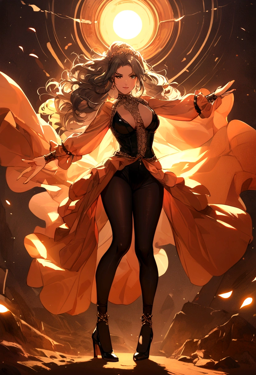 shania twain feel like a woman outfit,full body,  FULL DETAILED LONG BLACK PANTYHOSE,  sun light 
