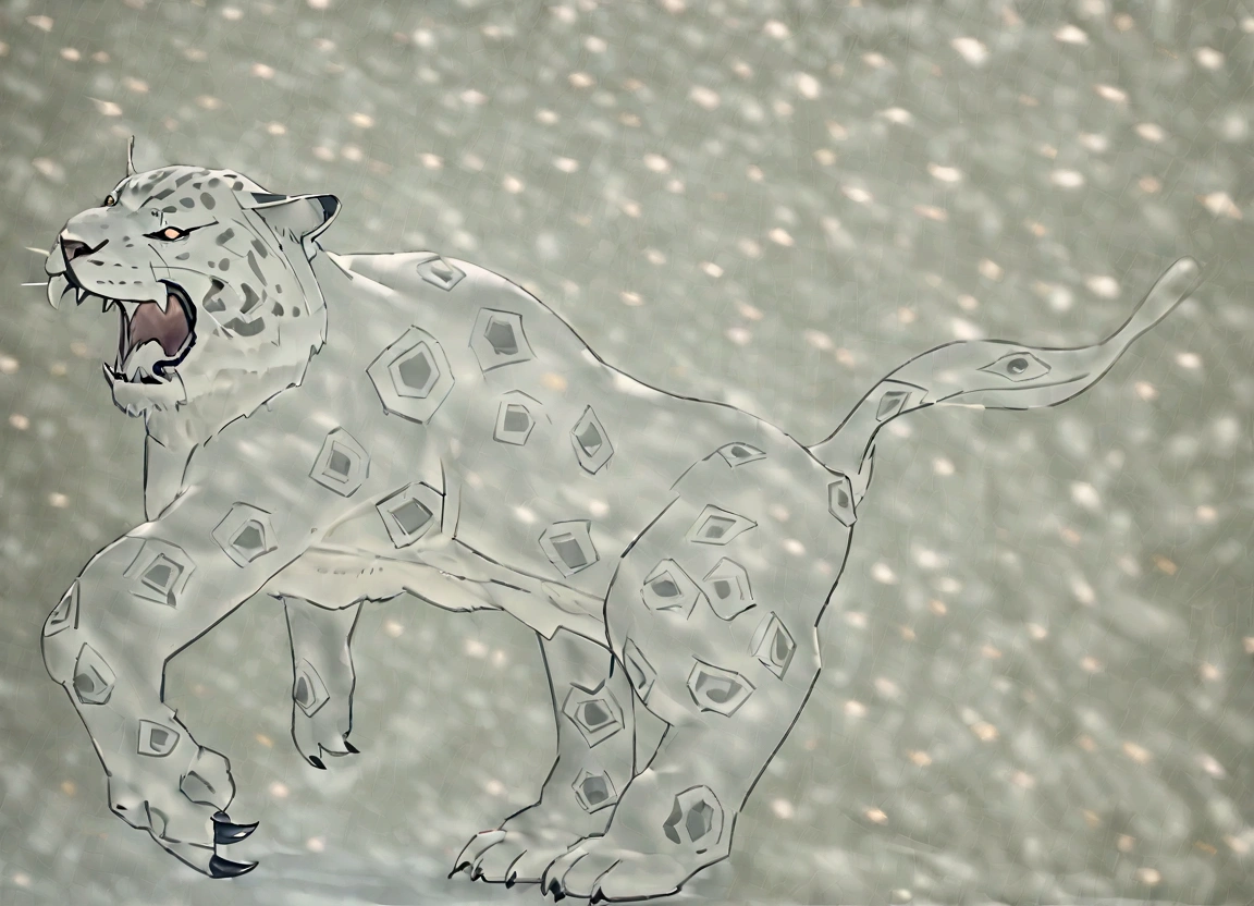 A giant white leopard, (((with 3 long fangs))), snow land, uhd, 12k, photography, Professional photo realistic nikon, masterpiece, ultra realistic, raw photo