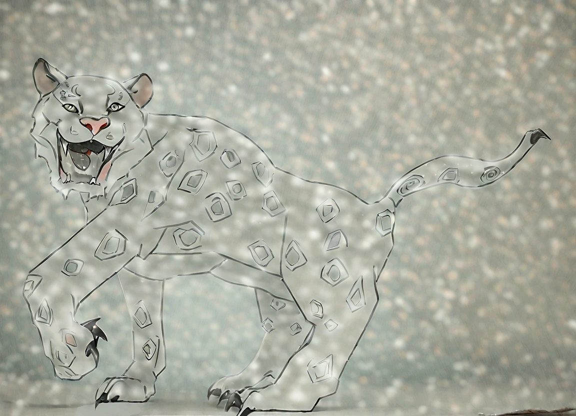 A giant white leopard, (((with 3 long fangs))), snow land, uhd, 12k, photography, Professional photo realistic nikon, masterpiece, ultra realistic, raw photo