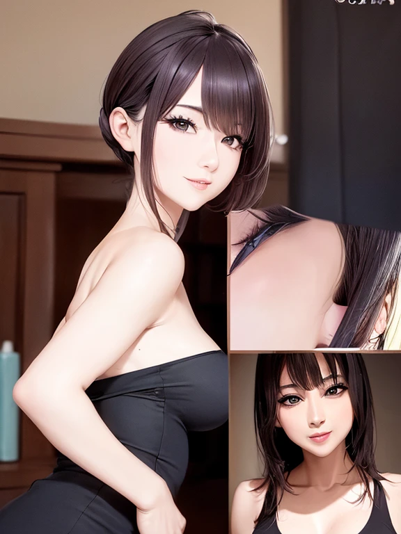 Age 35、One Mature Woman、Sexy look、(Bust up shot from the front:1.4)、Beautiful face、Pixie Hair、smile、