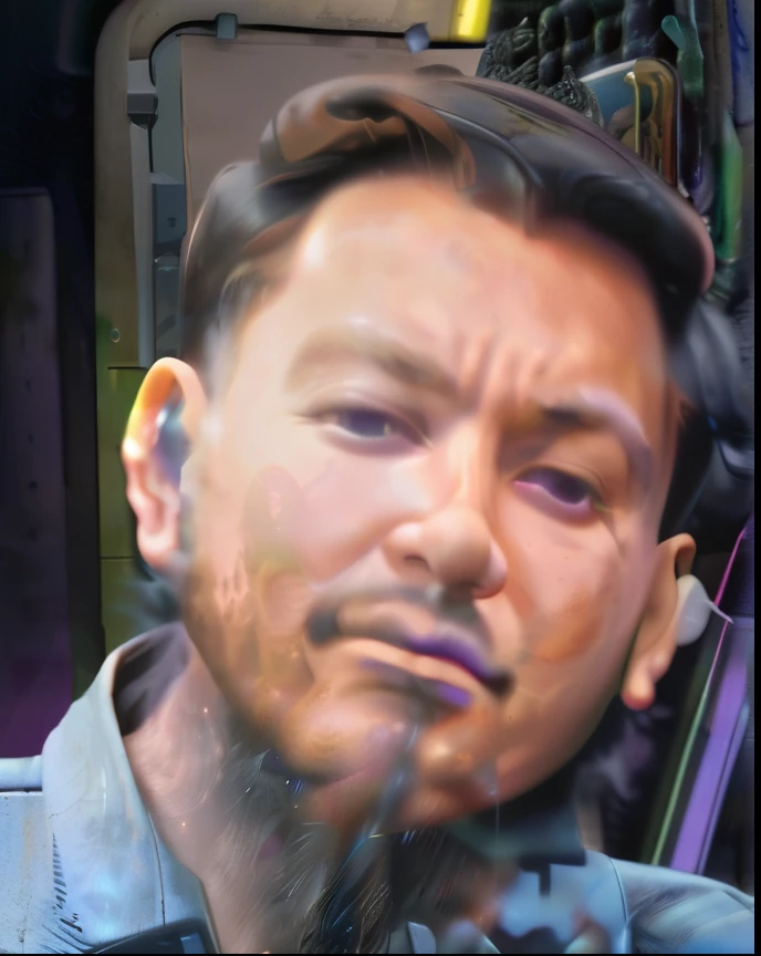 Teletubbies staring from the end of a long narrow alley, with no light, cyberpunk 2077