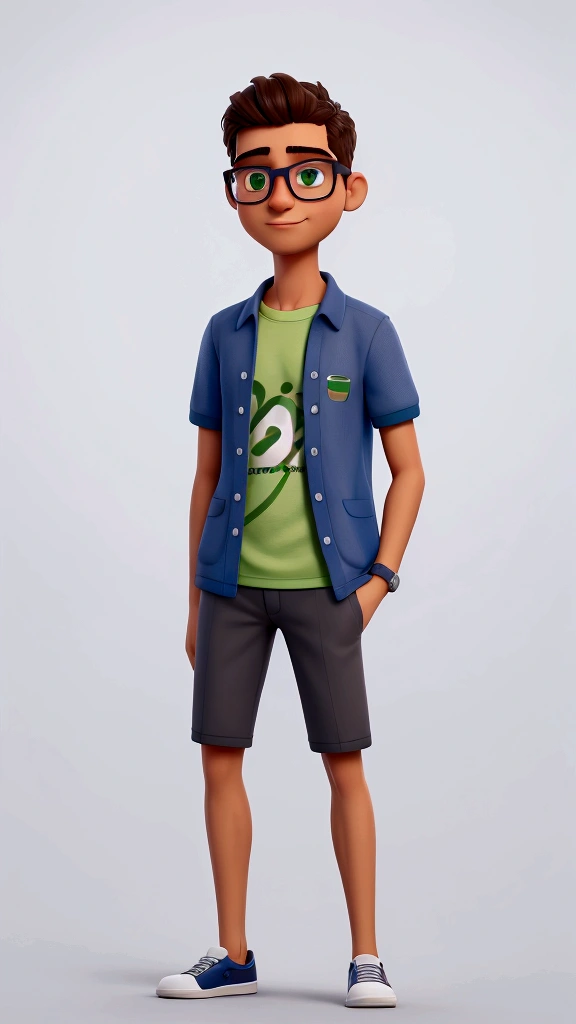 melhor qualidade, high resolution, imagem distinta, jovem cria do rio de janeiro, masculino, magro, with glasses, alto, cabelo curto e preto camisa lacoste, iphone 15, short lacoste, sapato lacoste