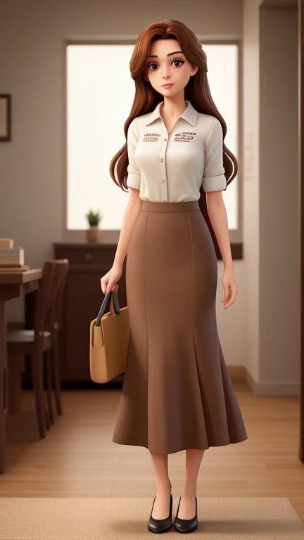 38-year-old woman, Full body photo、Long brown hair, Thin face, Sexy Face,、Pencil Skirt、Long skirt、