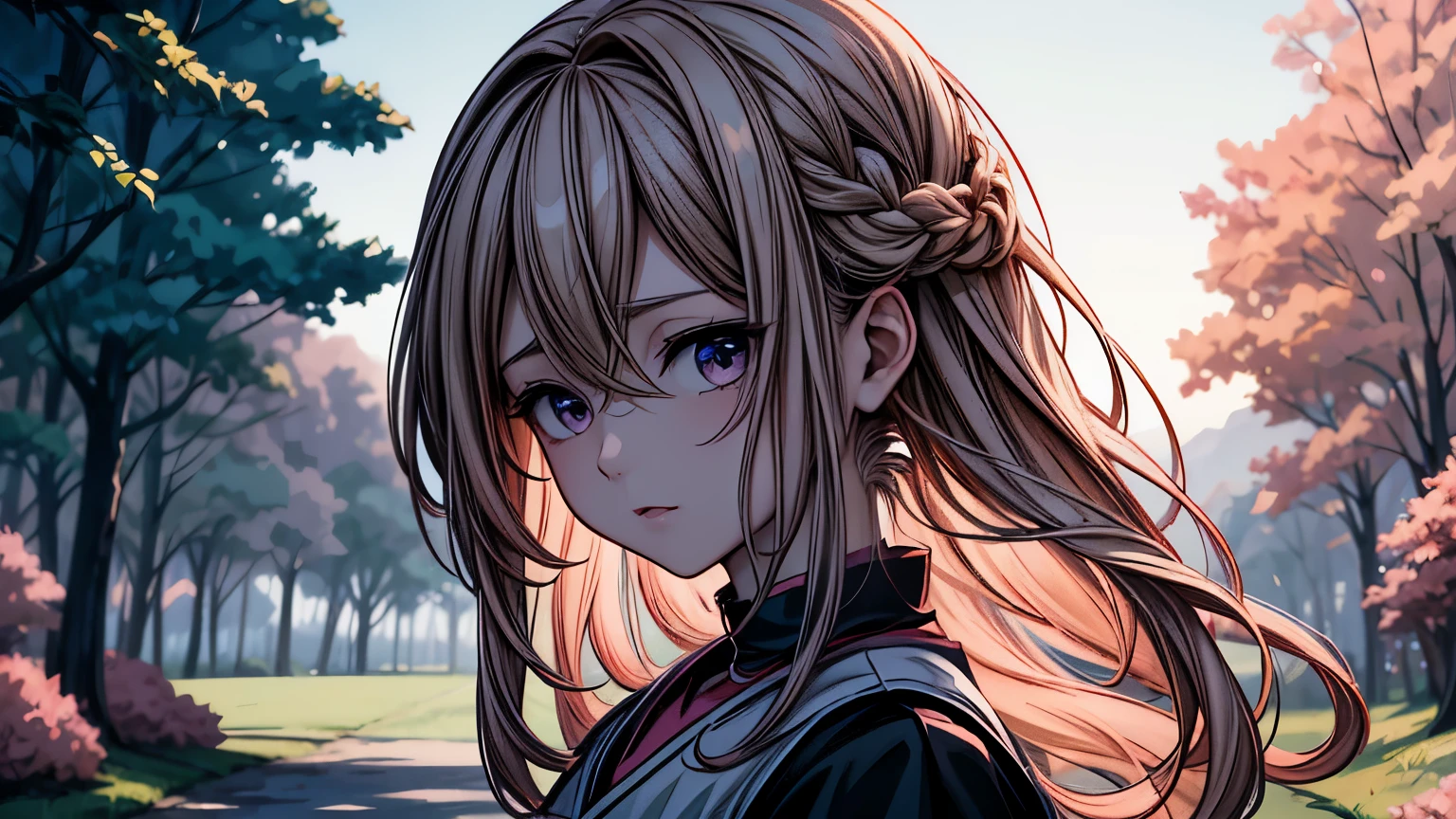 Chica anime con largo cabello rosado y ojos azules parada en un bosque., arte de anime digital detallado, estilo anime 4k, hermoso retrato animado, retrato, caballeros del zodiaco, , fondo de pantalla de arte anime 4k, Fondo de pantalla de arte animado 4K, chica anime rubia con pelo largo, Arte detallado de alta calidad 8K, fondo de pantalla de arte anime 8 k, princesa de pelo rosado, arte de anime detallado