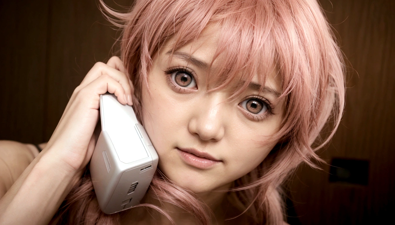 Anime girl with pink hair talking on cell phone., Mirai nikki, chica anime llamada gasai yuno, grandes ojos rosados, gasai yuno, primer plano de otro iwakura, moe, gasai yuno, ella tiene una linda cara expresiva, gasai yuno, captura de pantalla de un anime de 2012, in the anime movie, escena!!, Impactante