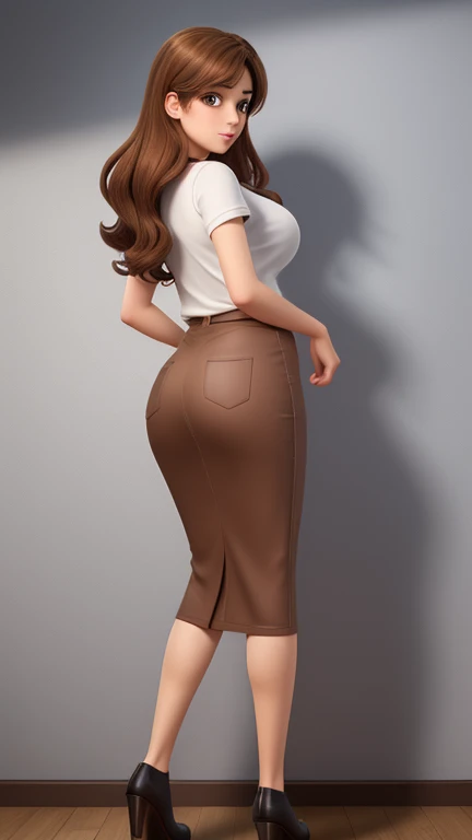 38-year-old woman, Full body photo、Buckshot、Looking Back、Long brown hair, Thin face, Sexy Face,、Pencil Skirt、Long skirt、T-Shirts、Large Breasts、Big Ass、