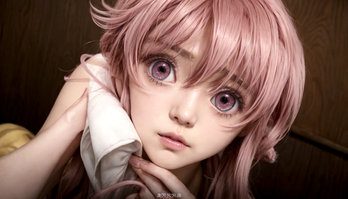 Anime girl with pink hair talking on cell phone., Mirai nikki, chica anime llamada gasai yuno, grandes ojos rosados, gasai yuno, primer plano de otro iwakura, moe, gasai yuno, ella tiene una linda cara expresiva, gasai yuno, captura de pantalla de un anime de 2012, in the anime movie, escena!!, Impactante
