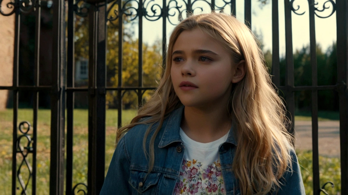 a girl called Jessica, , she has a face similar to jon bom jovi, she has light hair, brown eyes, black blouse, black pants, blue sneakers, facing the camera
