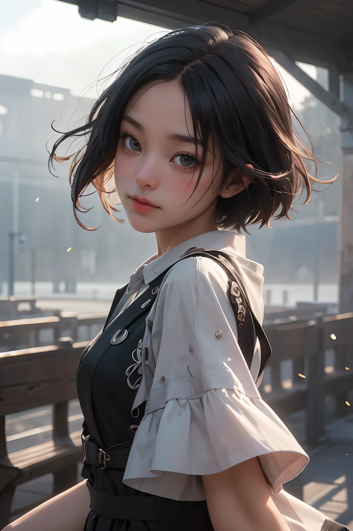 ((masterpiece, best quality)), ultra detailed 8k, photorealistic, sharp focus, highly detailed, professional lighting , shadowmancer, photo of a woman, ink particle, ((swirling black ink floating around)), futuristic fantasy, futuristic black dress, dynamic pose, realistic, masterpiece, intricate details, detailed background, depth of field, 