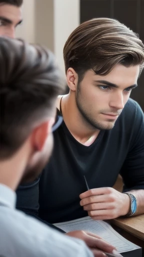 a group of young German men gathered together, focus on the face.