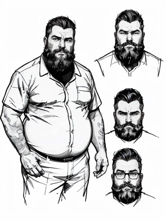 ((tmasterpiece)),(((best qualtiy))),(CharacterDesignSheet,Same role,frontage,Lateral face,on back),concept-art,concept art of character,Character sketches,reference sheet,Role table,(simplebackground,white backgrounid: 1.3), gesturing with hands towards the viewer, communicating with hands,🤗( Photography Coast view),Style Snthwve Nvinkpunk Style Snthwve Nvinkpunk Drunk Man (Only chubby, plump male image, with extremely thick thighs, a big belly, fat. he is 56 years old. He is bearded, full beard, very long beard. he wears prescription glasses. There's a man, chubby, chubby, extremely thick thighs, large belly, fat, wearing a sleeveless t-shirt, gray sweatpants, Eyeglasses, barbar grande cheia e longa, grisalho, nordic lanyard on neck rings watch bracelet full body tattoos full body photography full body image, sitting on a bench in a gym, em uma academia, heavy appearance, encorpado, He's strong, He's chubby, muscular, He's bald with a mustache, barba a fazer, negro, encorpado, parrudo, ele tem cerca de 58 anos de idade, ele tem cerca de ,58 anos, coxas grandes, malhar. Usando fones de ouvido cor vermelho com detalhes branco. Malhando de frente ao expectador, ((tmasterpiece)),(((best qualtiy))),(CharacterDesignSheet,Same role,frontage,Lateral face,on back),concept-art,concept art of character,Character sketches,reference sheet,Role table,(simplebackground,white backgrounid: 1.3), gesturing with hands towards the viewer, communicating with hands,