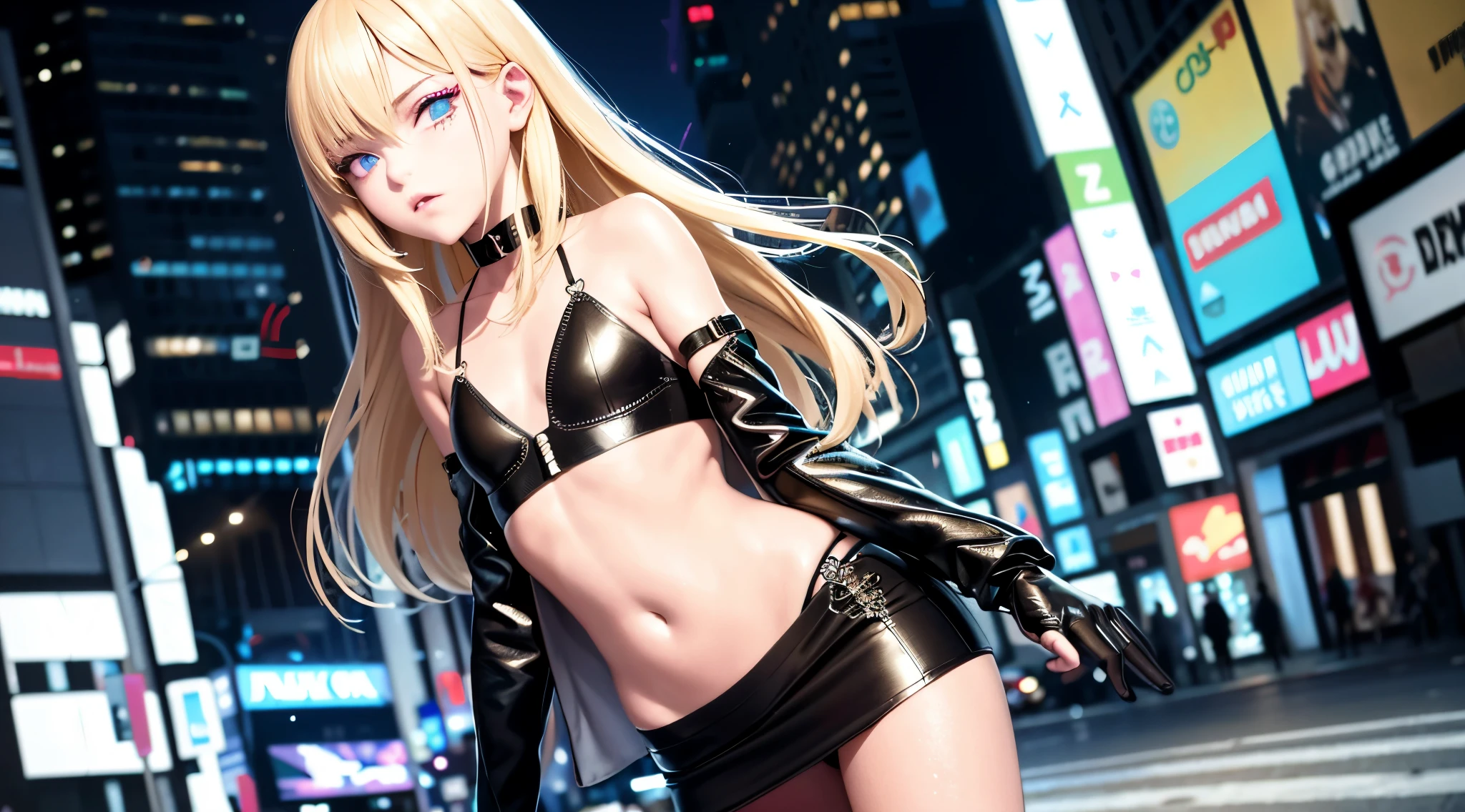 masterpiece,A high resolution,best qualtiy,hyper HD,super detailing,16k,anatomy correct,Beautiful young cyberpunk crossdresser feminine boy,cute face,long eyelasher,Hanging eye corners,White skin,(flat chested),(Slim body),cyberpunk style,((very short skirt)),skimpy revealing feminine clothes, young blonde feminine boy, night city, little prostitute, crossdresser feminine boy, blonde sissy boy, embarrassed, looks you in the eye, childhood friend, Looks you in the eye, recognizes you, look embarrassed at you, sexually aroused, trying to sell himself on the street, trying to sell himself on the street as a prostitute, looks straight at you, mini bra