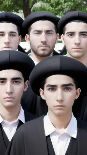 a group of Young  Haredim  gathered together, focus on the face.