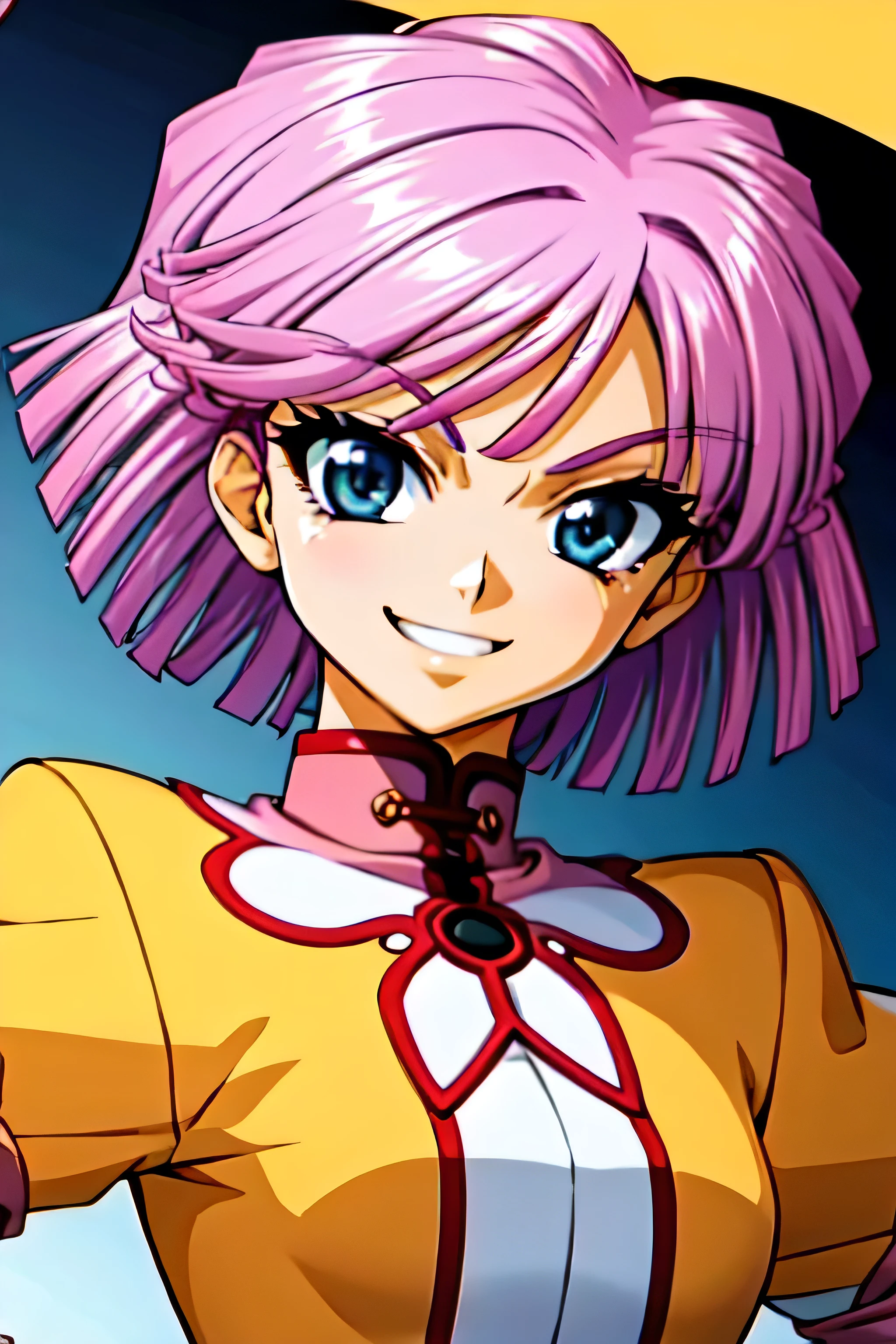 (best_quality 4K, 8K, High resolution, Masterpiece: 1.2), ultra detailed),from_below,(anime_screencap),(1girl,solo),dynamic_angle,too evil_smile,too evil laugh at,tis,deep shadeded_face,too sadistic,smile worst,,bob short hair,,,looking at viewer,upper body,