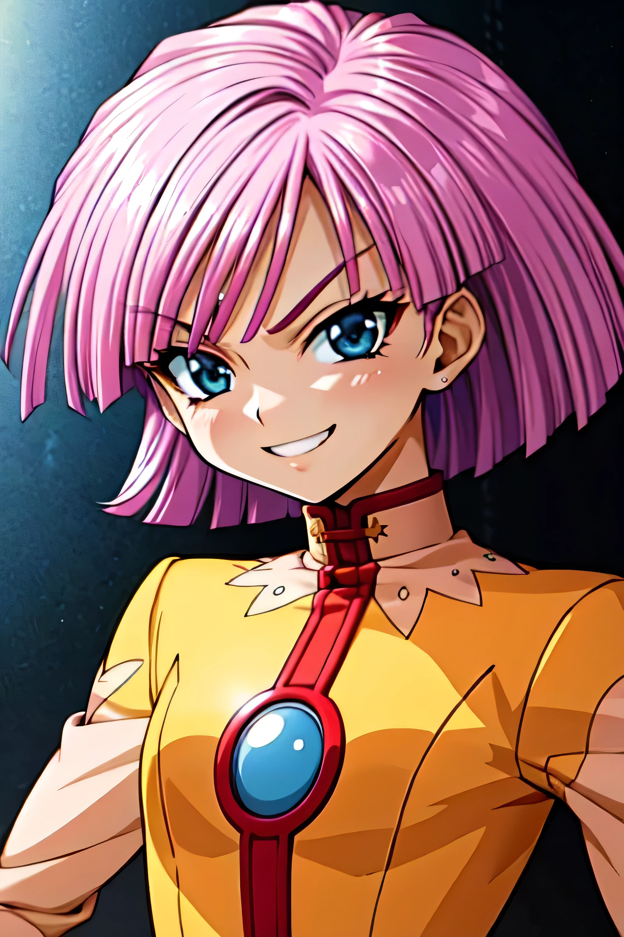 (best_quality 4K, 8K, High resolution, Masterpiece: 1.2), ultra detailed),from_below,(anime_screencap),(1girl,solo),dynamic_angle,too evil_smile,too evil laugh at,tis,deep shadeded_face,too sadistic,smile worst,,bob short hair,,,looking at viewer,upper body,