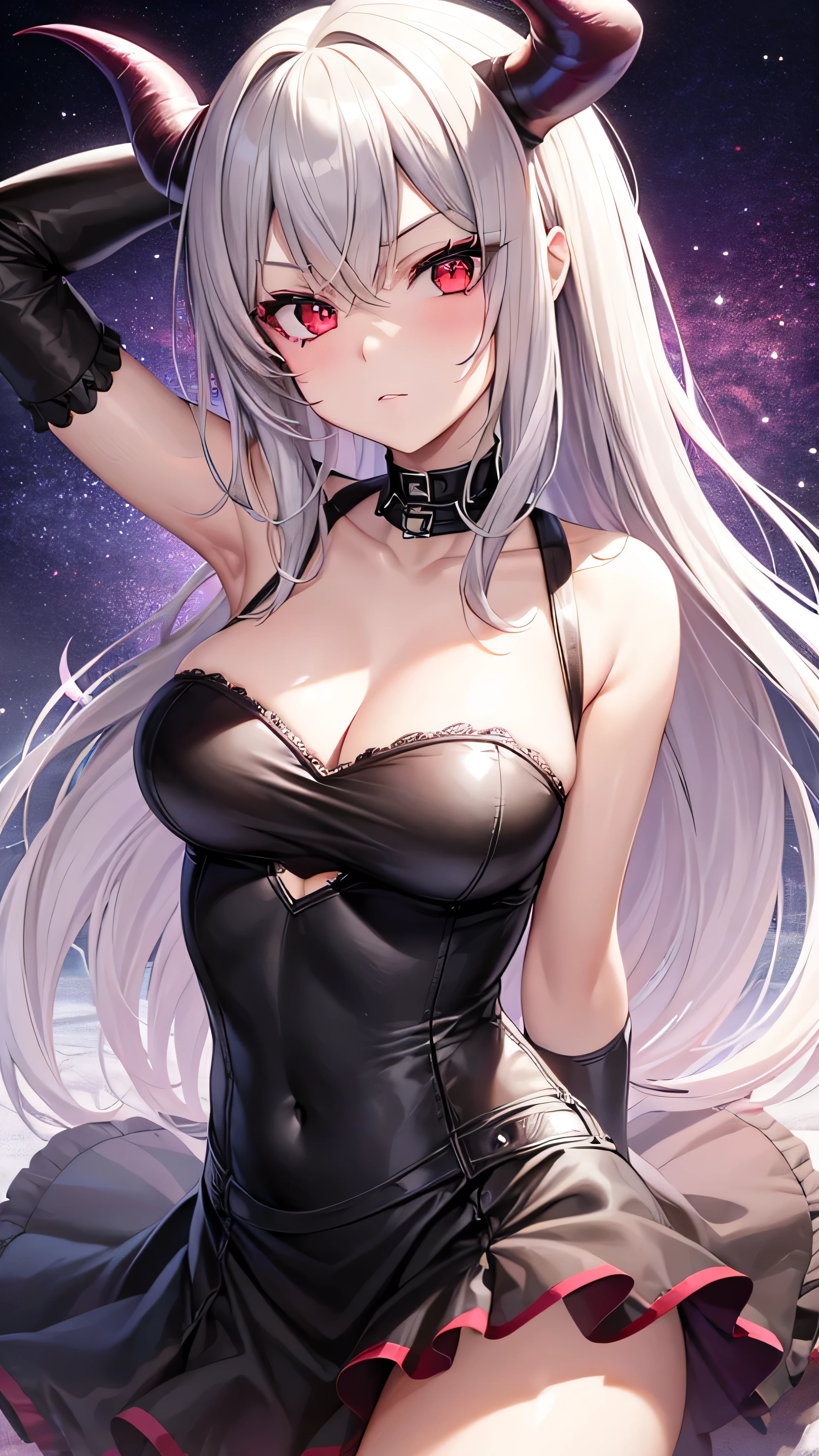 Best quality, une fille, diablesse, demon, yeux rouge, nasty look, envoutante, Threatening, la nuit, in front of me
