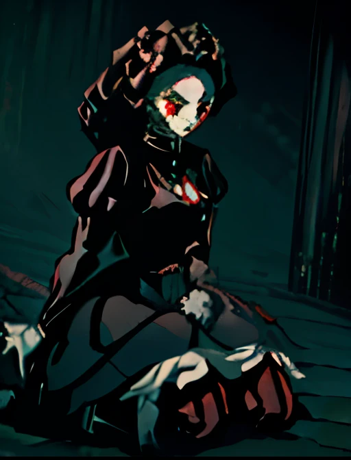 a close up of a woman in a dress and gloves, wearing a gothic dress, grayscale phtoto with red dress, vampire of clan lasombra, creepy pose, red and black costume!!!, dark demonic dancer, royal attire akira, evil pose, dark sorceress fullbody pose, rin tohsaka, gothic outfit, gapmoe yandere grimdark