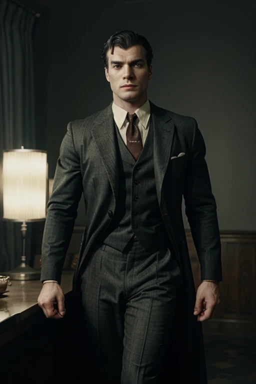 As Henry Cavil would look in the 50s.hyper realistic. 50's setting, (cinematic shot:1.3) vintage photo