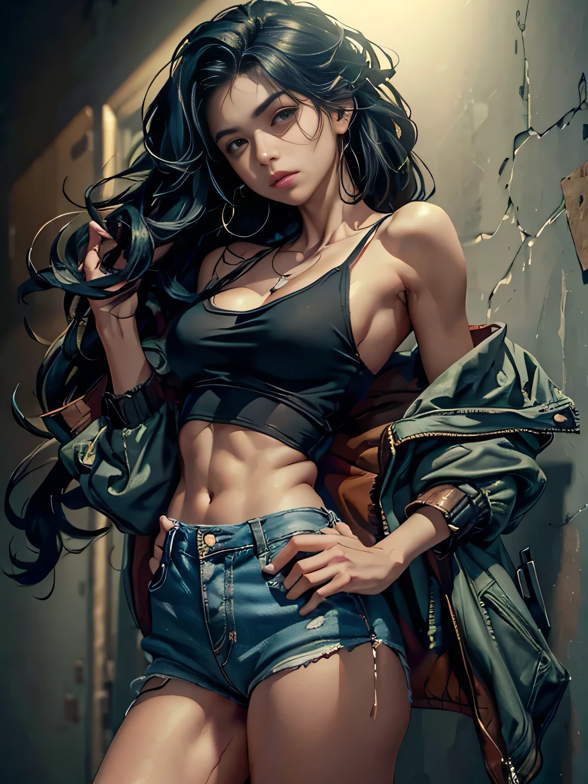 ((Hand on waist)), (wlop: 1.4), ((masterpiece, highres, textured skin, UHD, anatomically correct, perfect proportions, master compositions, chiaroscuro, drop shadow, cinematic lighting, depth of field, soft lighting, warm tone))