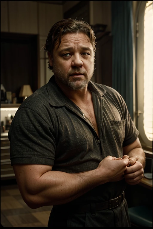 As Russell Crowe actor would look in the 50s.hyper realistic. 50's setting,  (cinematic shot:1.3) vintage photo