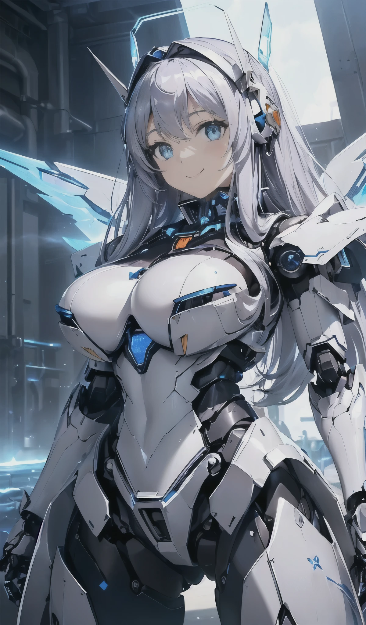 Blue shining mechanical eyes、A kind smile