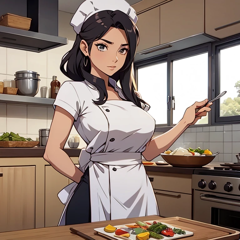 1femme, (chef-d'artwork: 1.3),Belle femme japonaise mature, detailed finger, belle main, hyper realistic, 1femme, (, Bewitching body: 1.2) cheveux couleur brune: 1.1, Super detailed face, Detailed lips, Detailed eyes, double eyelid, Open neckline,corps entier1:1,petit sein