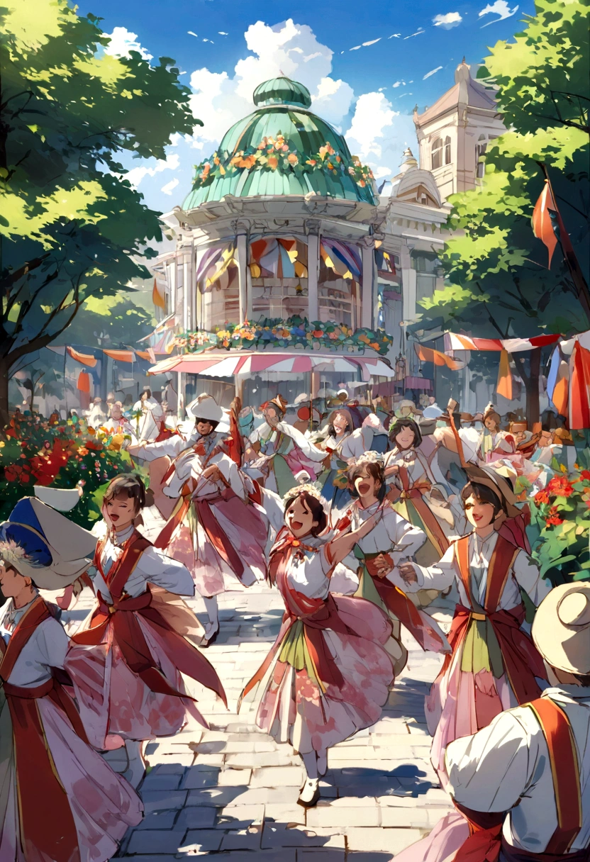 During the Festival of Summer, various parts of the city transform into festival grounds. The avenues, parks, and public buildings become stages for parades and celebrations. Music fills the air, processions move rhythmically, and the atmosphere is one of collective joy and exuberance.