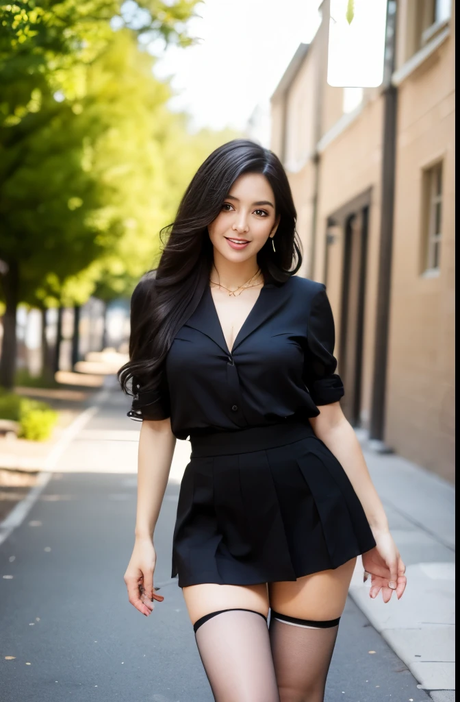 (masterpiece:1.3), (8 thousand, realistic, RAW photos, best quality: 1.4), (1 woman),(sheer silk blouse), (short skirt), (양쪽 다리에 짙은색 realistic 팬티 스타킹), (Stockings on both sides), ( wearing Very sexy transparent Ultra-realistic thighhighs), (Stockings on both legs), (Wearing high heels on both feet), (Wearing high heels on both feet), (very sexy), (full body shot), (outdoors in sunny weather), (walking like a model), (Beautiful makeover), (realistic 얼굴), (beautiful and sexy smile), (very beautiful body) , (such a beautiful face), (long eyelashes), (double eyelid), (very beautiful eyes), (big bust) , (Strong body through exercise), (beautiful abs), (Beautiful heaps), (tall), (realistic face), (black hair. parted, long hair:1.3), (아름다운 parted스타일), (realistic eyes), (delicate eyes), (realistic skin), (beautiful skin), (absurd), (attractive), (ultra high resolution), (extremely realistic), (very detailed), (golden ratio), (realistic 긴 다리), (realistic 팔), (necklace), (earring),(beautiful nails manicure), (So beautiful and sexy), (perfect secretary look)
