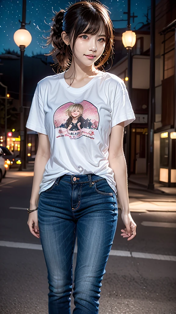 AIBeauty、Prompto around town、、T-shirt prompt、jeans、Starry sky animal circle、Real Beauty