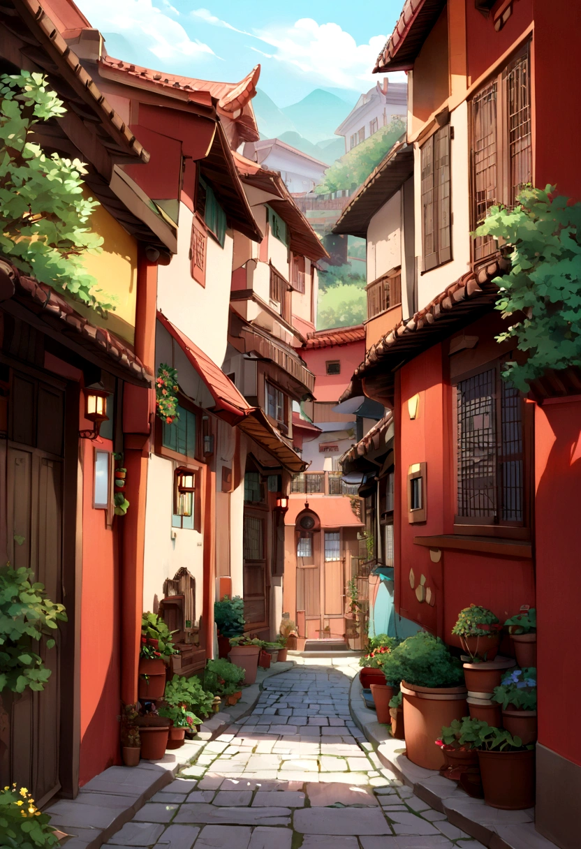 Residential areas in Omelas feature houses with red roofs and painted walls. The gardens and avenues surrounding these homes create a serene environment, contrasting with the lively streets during festivals. The homes are likely well-kept, reflecting the prosperity and happiness of the city's inhabitants.