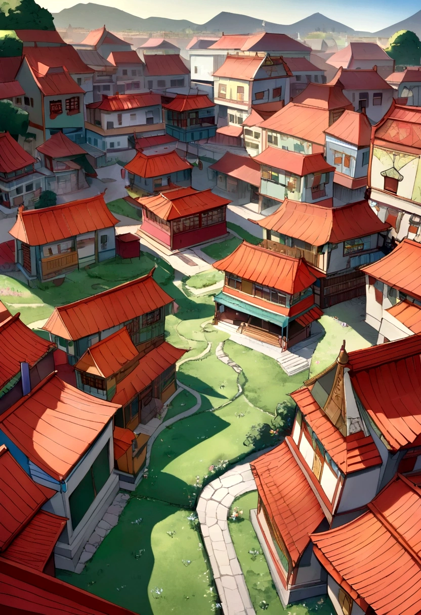 Residential areas in Omelas feature houses with red roofs and painted walls. The gardens and avenues surrounding these homes create a serene environment, contrasting with the lively streets during festivals. The homes are likely well-kept, reflecting the prosperity and happiness of the city's inhabitants.