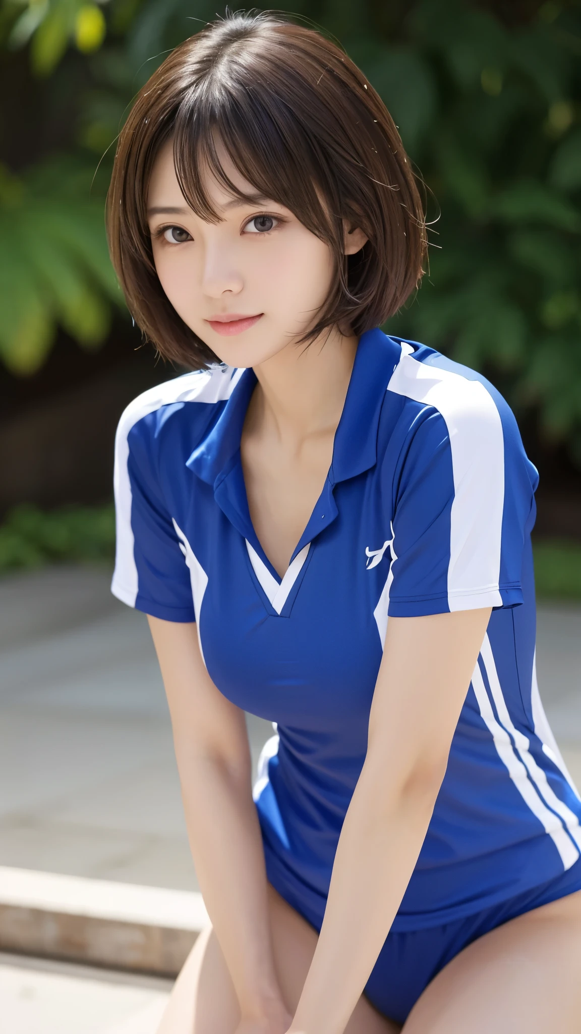 highest quality、High resolution、Tabletop、picture、wallpaper、Realistic、Bright lighting、Professional Lighting、Face Light、Smooth lighting、Japanese women、Beautiful sister、adult、Beautiful woman、、Modeled、gravure、Idol、Sexy、so beautiful、Beautiful skins、Beautiful and detailed、Beautiful and detailed、Detailed face、slim、Large Breasts、Cleavage、Breast bulge、Short Medium Hair、Brunette color hair、Volleyball Uniforms