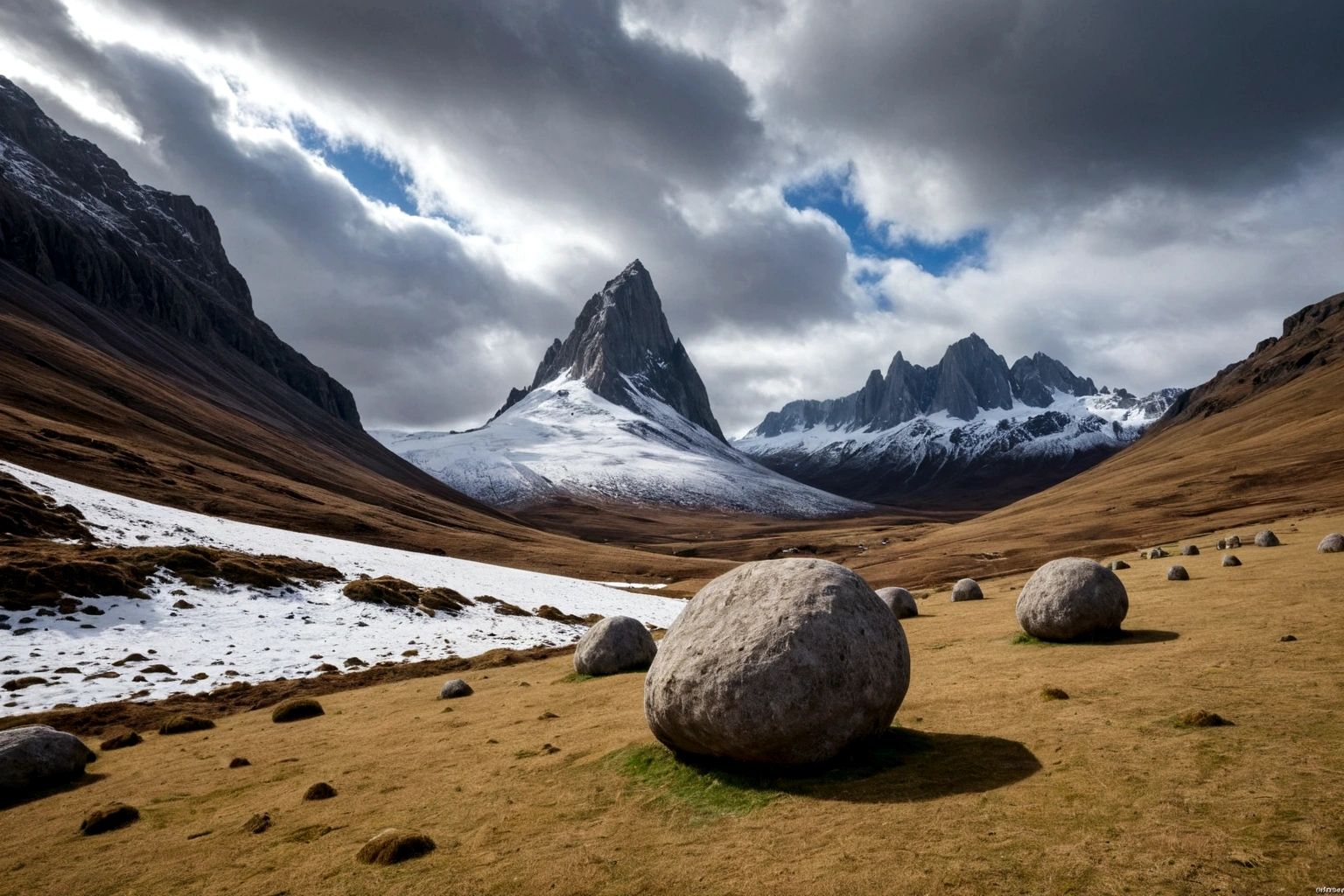 (hay una fortaleza de concreto brutalista) (hay una fortaleza de concreto brutalista) (hay una fortaleza de concreto brutalista) ON AN ALIEN PLANET STEEP AND INTRINSIC MOUNTAINS WITH SHARP ROCKS WITH SNOW AND ICE, EL CIELO TORMENTOSO APLOMADO, GRAY AND COLD HAS THE CLOUDS DESTROYED BY THE FREEZING WIND FROM THE POLE, IMAGEN HIPER REALISTA, MAXIMUM DEPTH OF FIELD, MAXIMUM HDR 4K RESOLUTION, PERSPECTIVA PERFECTA