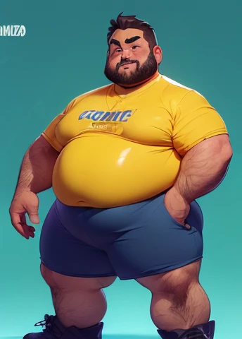 ((( Personagem : Eduardo is plump, chubby, with extremely thick thighs, a large belly, fat, he is 56 years old, He's wearing gray sweatshirt shorts, camiseta preta aberta desabotoada com uma camiseta branca por dentro. He wears a watch, bracelet, lanyard around his neck., He is bearded, full beard, big voluminous beard, wears prescription glasses))). ((( Character Antony is plump, chubby, extremely thick thighs, large belly, fat hair and gray-haired Bara, he wears a floral t-shirt and denim shorts, ele usa pulseiras de couro preta no pulso, watch and Nordic chain around his neck he wears socks and white sneakers with blue details he wears prescription glasses))). Uma Cidade iluminada e cheia de placas de propagandas , (((vemos um bar com algumas pessoas em frente a entrada dele))), ((na fachada do bar tem uma caneca de cerveja feita com neon )), some luxury cars and Porsche are parked near the bar