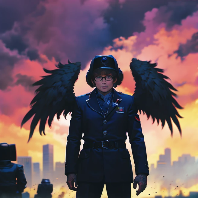 Austin Powers, mechanical arms, Black Angel Wings Soviet Military Uniform, Spike Cowboy Hat, Desert, Album Cover