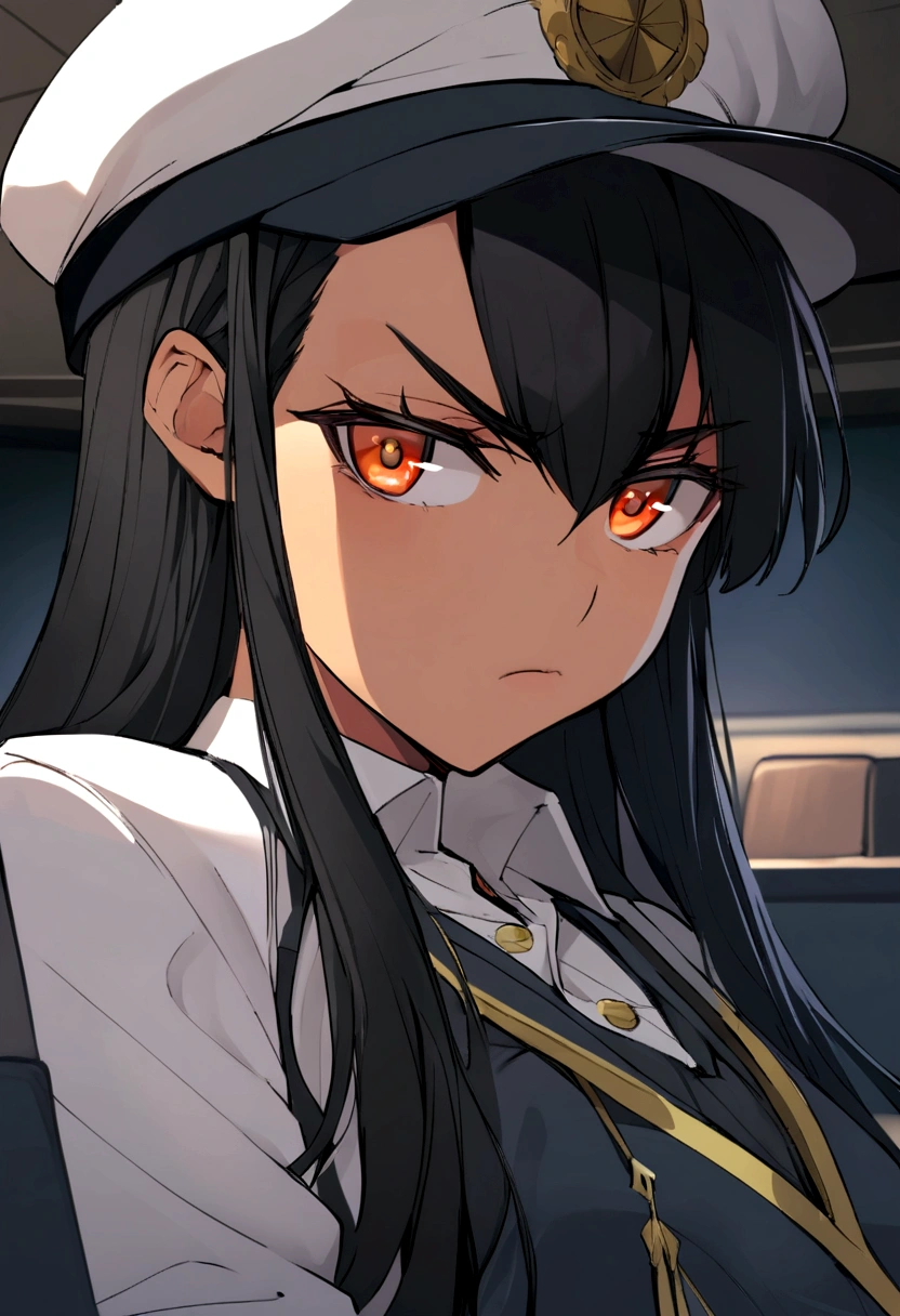 Chico adolescente varonil con uniforme escolar negro y gorra, cabello negro, with slightly tanned skin and amber eyes in a debate room.
