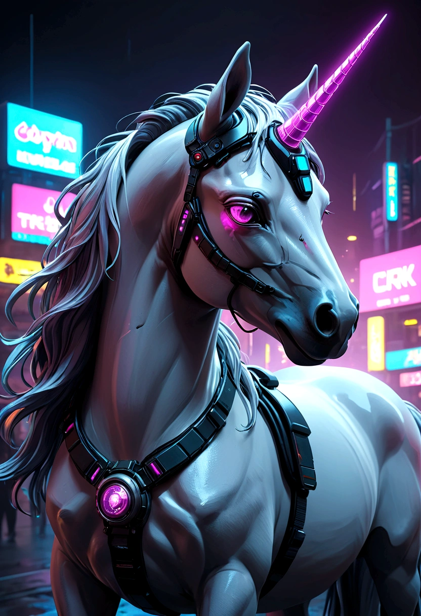 cyberpunk unicorn horse