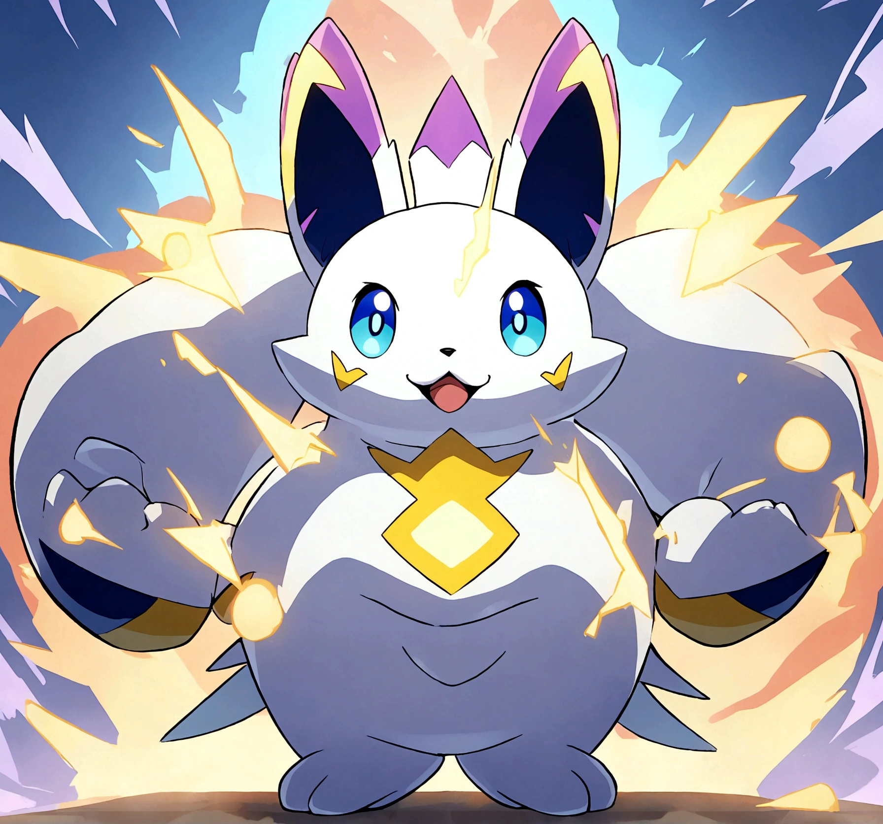 create a mascot inspired by the Pokémon togedemaru with electrified lightning, original e estilo anime