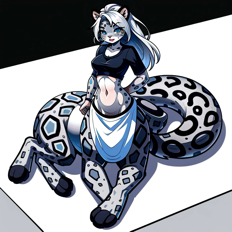 (1girl), furry, fursona, fur, snow leopard, anthropomorphic snow leopard, anthro snow leopard, (full body), 4k, 8k, 16k, highres, masterpiece, best quality, highres, park, (((snow leopard taur))), (((taur))), medium breasts, (((laying on floor))), cute, (white hair), (((black mini crop jersey))), blue eyes, ((black striped socks))