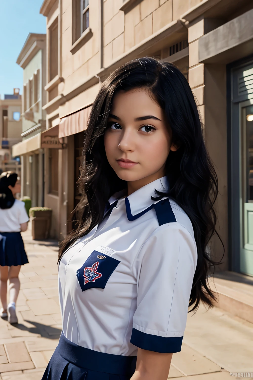 Navy Girl Disney Pixar Poster, short and with long black hair in a white second year uniform