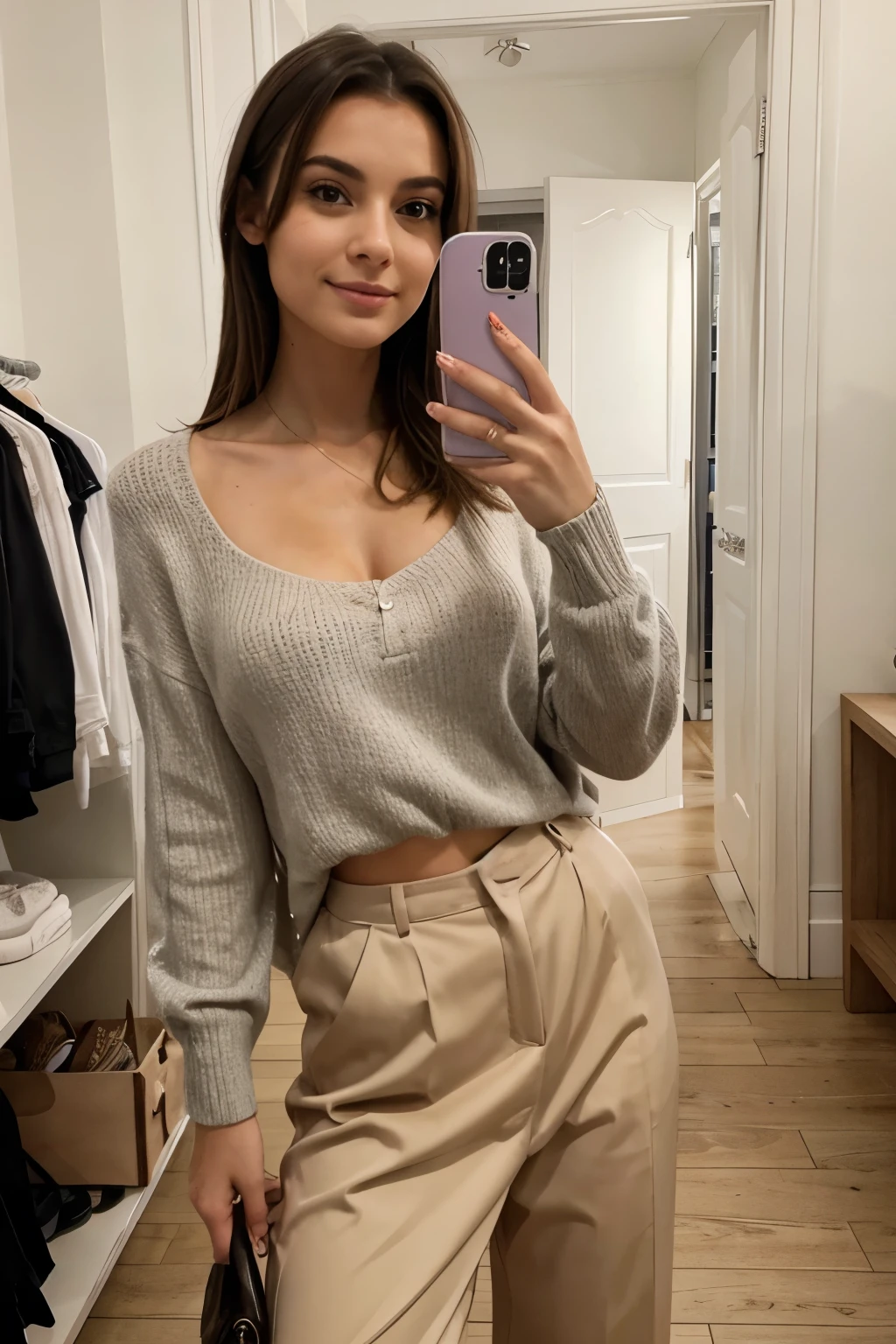 photo tenue d'une femme en selfie bien habiller