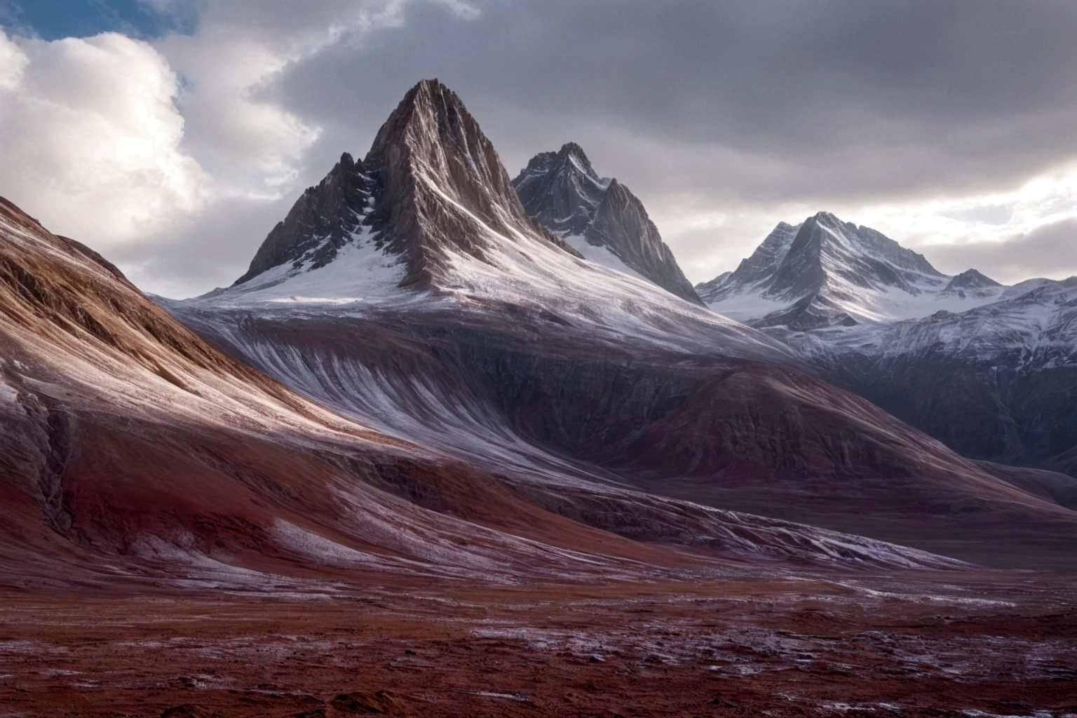 CHROME CHROME FUTURIST CHROME FORTRESS ON AN ALIEN PLANET STEEP AND INTRINSIC MOUNTAINS WITH SHARP ROCKS WITH SNOW AND ICE, EL CIELO TORMENTOSO APLOMADO, GRAY AND COLD HAS THE CLOUDS DESTROYED BY THE FREEZING WIND FROM THE POLE, IMAGEN HIPER REALISTA, MAXIMUM DEPTH OF FIELD, MAXIMUM HDR 4K RESOLUTION, PERSPECTIVA PERFECTA PARA fortaleza CROMADA alien
