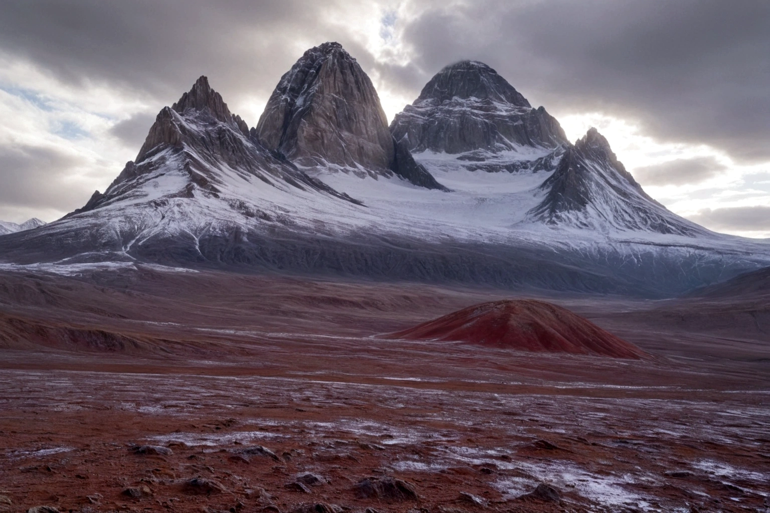 CHROME CHROME FUTURIST CHROME FORTRESS ON AN ALIEN PLANET STEEP AND INTRINSIC MOUNTAINS WITH SHARP ROCKS WITH SNOW AND ICE, EL CIELO TORMENTOSO APLOMADO, GRAY AND COLD HAS THE CLOUDS DESTROYED BY THE FREEZING WIND FROM THE POLE, IMAGEN HIPER REALISTA, MAXIMUM DEPTH OF FIELD, MAXIMUM HDR 4K RESOLUTION, PERSPECTIVA PERFECTA PARA fortaleza CROMADA alien
