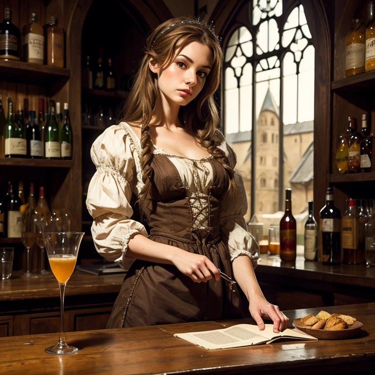 (masterpiece), (detailed), (a high resolution), (High quality), slender medieval barmaid