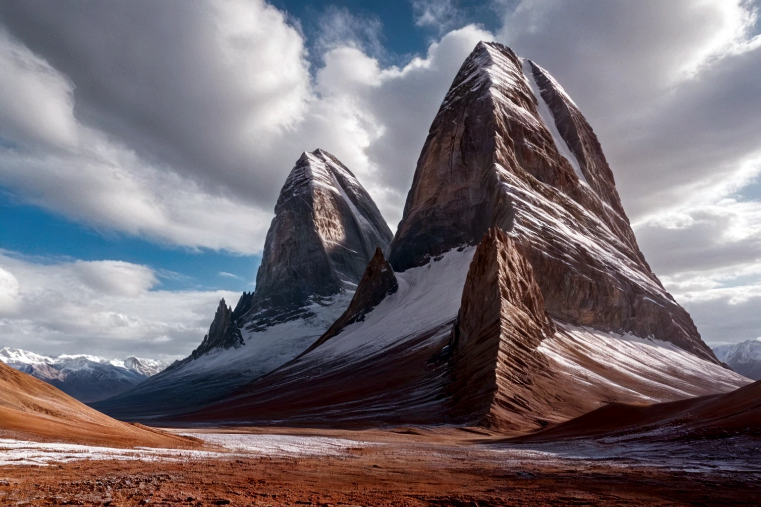 CHROME FORTRESS futuristic chrome fortress ON AN ALIEN PLANET STEEP AND INTRINSIC MOUNTAINS WITH SHARP ROCKS WITH SNOW AND ICE, EL CIELO TORMENTOSO APLOMADO, GRAY AND COLD HAS THE CLOUDS DESTROYED BY THE FREEZING WIND FROM THE POLE, IMAGEN HIPER REALISTA, MAXIMUM DEPTH OF FIELD, MAXIMUM HDR 4K RESOLUTION, PERSPECTIVA PERFECTA PARA fortaleza CROMADA alien
