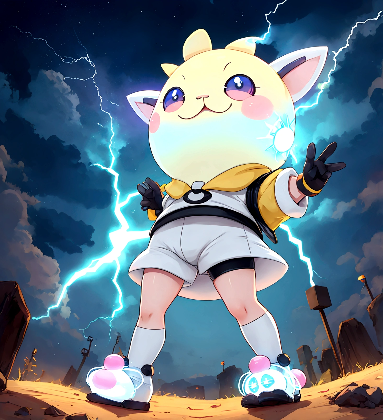 create a mascot inspired by the Pokémon togedemaru with electrified lightning