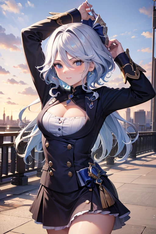 (highest quality,4K,High resolution,masterpiece:1.2),Very detailed,Beautiful details, Teenage body,Expressions of joy,Furina character, -yeld terrassed,Walking around the city, Shiny Hair,
arms up