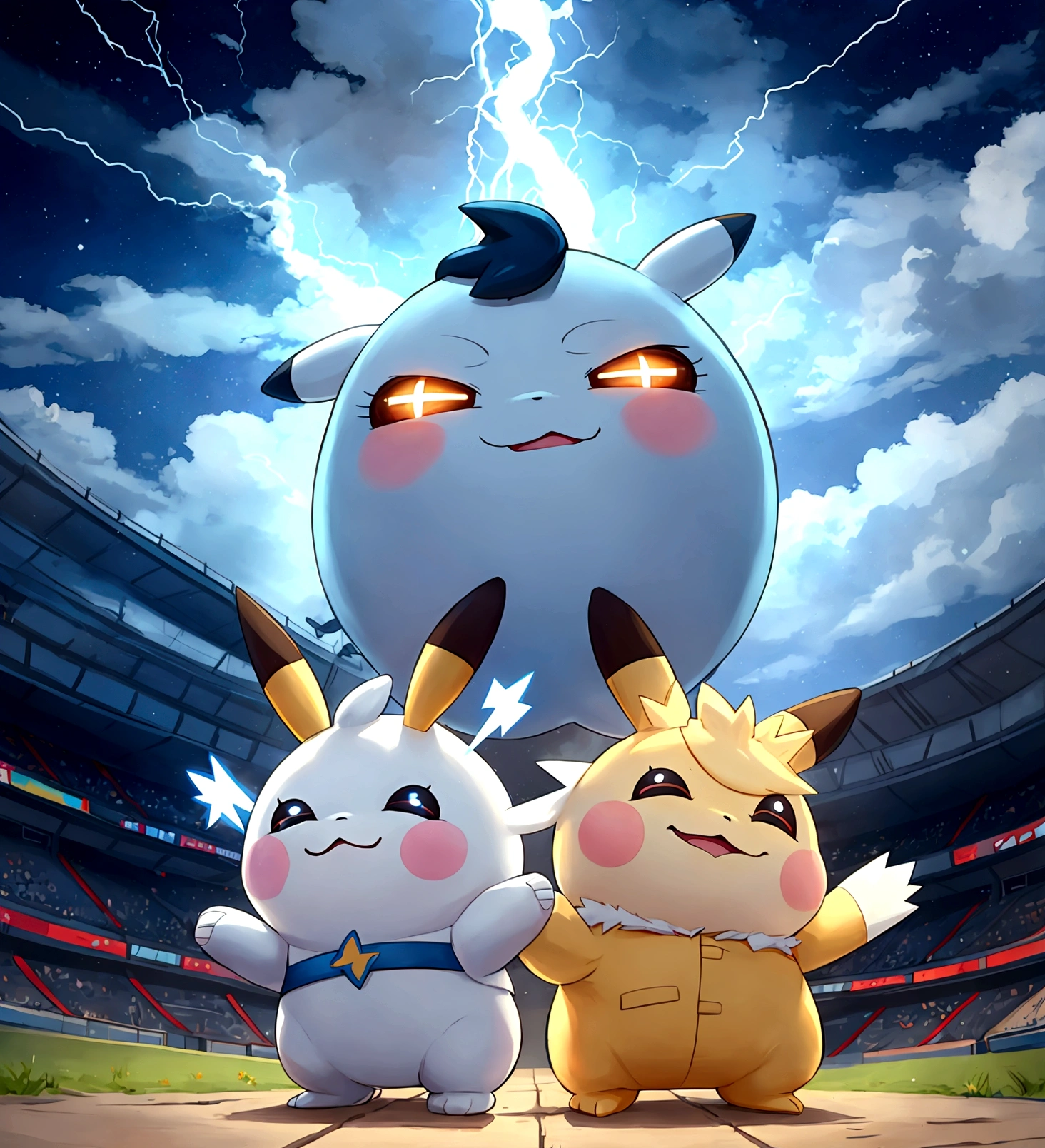 create a male mascot inspired by the Pokémon togedemaru with electrified lightning